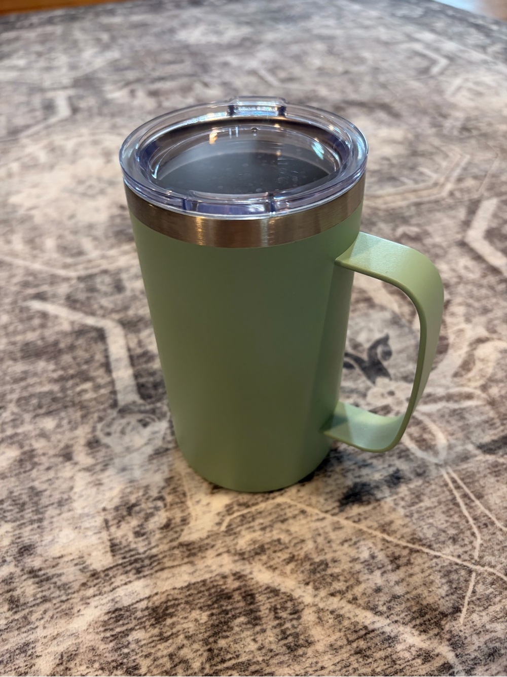 Amazon Sage Green Stainless Steel Travel Mug with Handle and Clear Lid